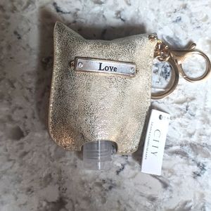 Metallic Gold Leather with "Love" plate Hand Sanitizer Keychain